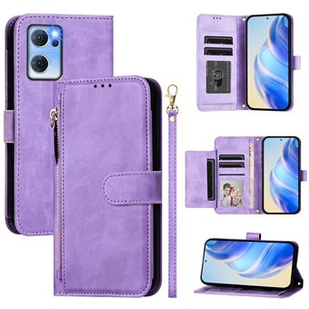 Capa FOXDOCK para OPPO Reno 7 5G | Pele PU com Fecho | Porta-Cartões | Alça de Mão | Roxo - 1
