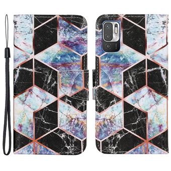 Capa PU + TPU Textura cruzada, trava-quedas com Suporte de mármore Preto para Xiaomi Poco M3 Pro 4G/5G/Redmi Note 10 5G/Redmi Note 10T 5G - 1