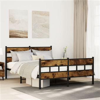 Estrutura de cama sem colchão vidaXL | 140x200 cm | metal carvalho fumado - 1