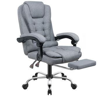 Cadeira de Escritório em linho BIGZZIA com apoio para os pés | assento ergonômico com rodízios 360° | ajustável em altura | Cinzento - 1