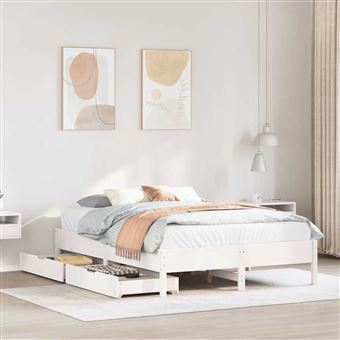 Cama sem Colchão vidaXL | 140x200 cm | madeira de pinho maciça branco - 1