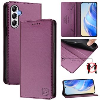 Capa Flip FOXDOCK para Samsung Galaxy A14 4G/5G | RFID | Bloqueio Magnético | Couro PU | 2 Compartimentos para Cartões | Roxo escuro - 1