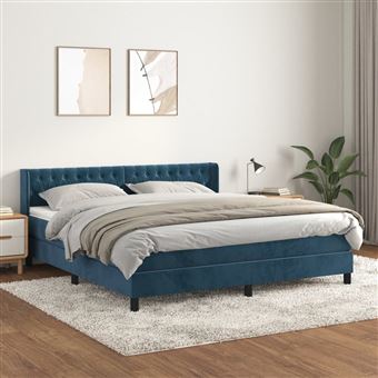 Cama com molas e colchão vidaXL | 160x200 cm | veludo azul-escuro - 1