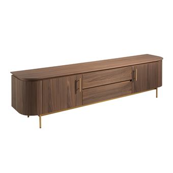 Mesa de TV Angel Cerda 3227 | Nogueira e Aço Dourado | 55 x 220 x 45 cm - 1