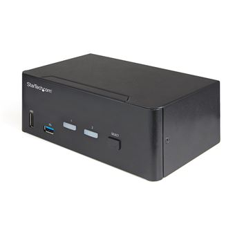 Chaveador Kvm StarTech.com Comutador KVM HDMI de monitor duplo de 2 portas - 4K 60Hz Ultra HD HDR - Comutador KVM HDMI 2.0 de 4K de computador de secretária com concentrador USB 3.0 de 2 portas (5Gbps) e 4x HID USB 2.0, Áudio - Comutação de tecla de atalh - 1
