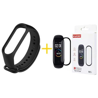 Pack Kuchi Película de Protecção + Bracelete / Pulseira em Silicone para Xiaomi Mi Band 5 - Preto - 1