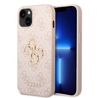 Capa dura traseira Guess para iPhone 14 | Logotipo grande de metal rosa - 1