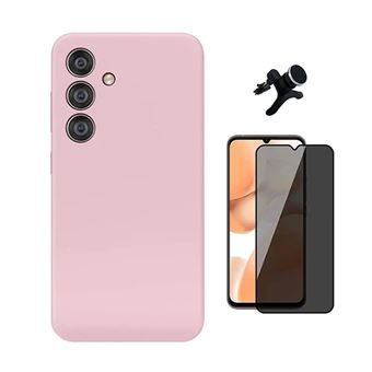 Kit Película de Vidro Temperado Privacidade + Capa Proteção Silicone + Suporte Reforçado de Carro GIFT4ME para Samsung Galaxy A17 | Rosa - 1