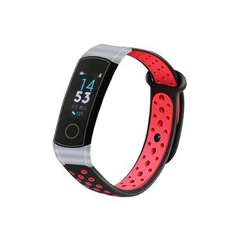 Pulseira de Silicone e armação de metal WISETONY para HUAWEI Honor Band 4 Preto e Vermelho e SilVer - 1