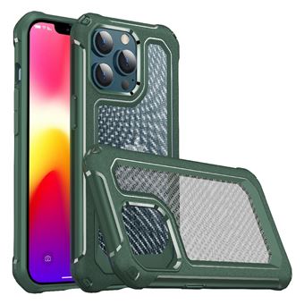 Capa e TPU Textura híbrida de fibra de Carbono flexível, Verde à Prova de Choque para iPhone 13 6.1'' - 1