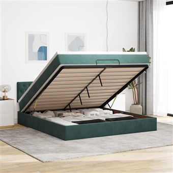Estrutura de cama otomana com colchão vidaXL | 160x200 cm | verde escuro - 1