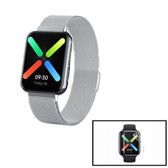 Kit Phonecare | Pulseira Bracelete Milanese Loop Fecho Magnético + Película Protectora Ecrã Gel Full Cover para Oppo Watch | 41 mm - Cinza - 1