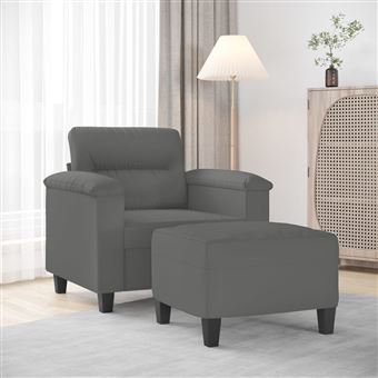 Poltrona vidaXL | com apoio de pés 60 cm | tecido microfibra cinza-escuro - 1