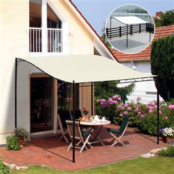 Toldo de Parede Curvo Outsunny para Jardim Pátio ou Varanda | Creme - Aço e Poliéster – 3 x 3 x 2,5 cm - 1