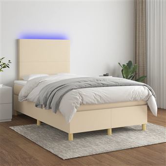Cama box spring com colchão e LED vidaXL | 120x200 cm | tecido cor creme - 1