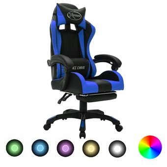 Cadeira Gaming vidaXL com luzes LED RGB couro artificial azul/preto - 1