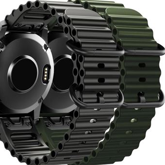 Pack 2x Bracelete Antiimpacto Ocean Waves para Garmin Fenix 7 Pro Solar Preto e Verde - 1