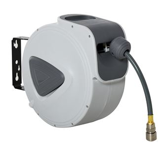 Carretel Retrátil DURHAND com Mangueira de Ar Comprimido para Compressor | Suporte Giratório 180º | 43x25x35 cm - Cinza - 1