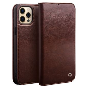 Capa de Couro Dourado Genuíno QIALINO com Suporte Castanho para iPhone 13 Pro Max 6.7'' - 1