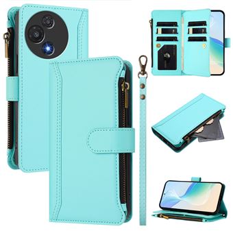 Capa FOXDOCK para TCL 60R | Pele Premium | 9 Compartimentos para Cartões | Alça de Pulso Amovível - Verde claro - 1