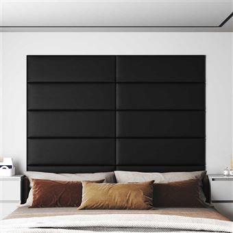 Painel de parede vidaXL | 12 Peças | 90x30 cm | couro artificial 3,24 m² | preto - 1