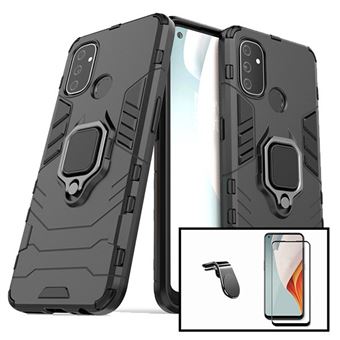 Kit Phonecare | Película de Vidro 5D Full Cover + Capa 3X1 Military Defender + Suporte Magnético L Safe Driving para Carro para Oneplus Nord N10 5G - Preto - 1