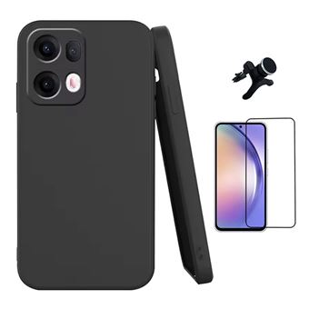 Kit Vidro Curved + Capa Silicone Líquido + Suporte Reforçado Phonecare para Oppo Reno13 Pro | Preto - 1