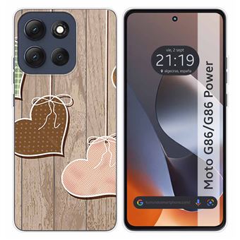 Capa de Silicone TUMUNDOSMARTPHONE para Motorola Moto G86 / G86 Power 5G | Estampa de corações de madeira - 1