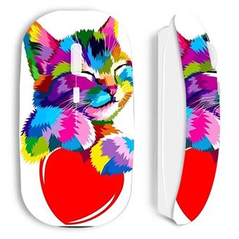 Rato Sem Fios Maniacase Branco Cor de Gato Em Coração - 1