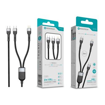 Cabo de Carregamento 2 em 1 NOVOTECK S-099 | USB-C to Type-C 60W e Lightning 27W | Durável |100cm - 1