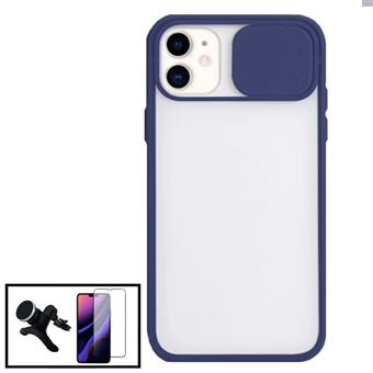 Kit Phonecare Capa Slide Window Anti Choque Frosted + Película 5D Full Cover + Suporte Magnético Reforçado de Carro para iPhone 11 Pro Max - Azul Escuro - 1