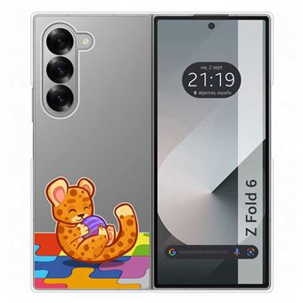 Capa rígida transparente TUMUNDOSMARTPHONE para Samsung Galaxy Z Fold 6 5G com design de leopardo de desenho animado - 1
