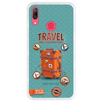 Capa Hapdey para Huawei Y7 2019 - Y7 Prime 2019 Design Bagagem de Viagem Vintage com Etiquetas em Silicone Flexível e TPU