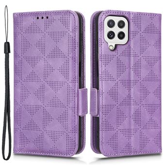 Capa PU padrão de triângulo, anti-riscos com suporte e alça Magunivers para Samsung Galaxy A22 4G (EU Version)/Galaxy M22 - roxo - 1