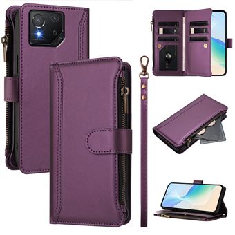 Capa FOXDOCK para ASUS ROG Phone 8/8 Pro | Pele Premium | 9 Compartimentos para Cartões | Alça de Pulso Amovível - Roxo - 1