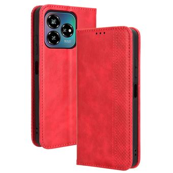 Capa FOXDOCK para ZTE Axon 60 Lite/Blade V60 Vita | Fecho Magnético | Estampado Vintage | Pele PU | Compartimentos para Cartões | Vermelho - 1