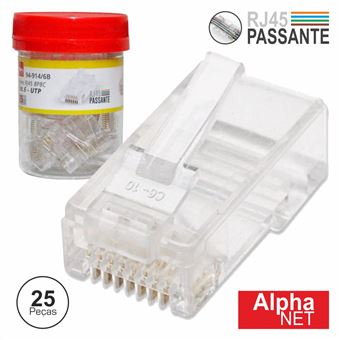 Ficha Rj45 Modelar Alpha-Elettronica 8P8C Cat6 Passante - 1