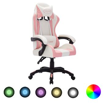Cadeira Gaming vidaXL com luzes LED RGB couro artificial rosa/preto - 1