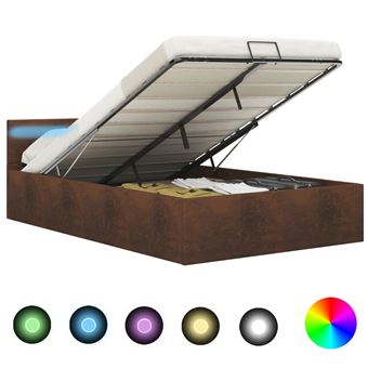 Cama Hidráulica com Arrumação vidaXL e LED 120x200 cm tecido castanho - 1