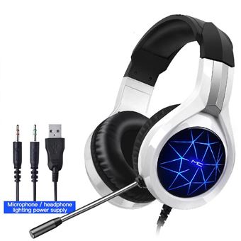 Auscultadores Gaming Goeik com Microfone Ajustável e Efeitos LED - Branco e Preto - 1