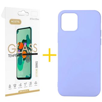 Conjunto Accetel para iPhone 12 Pro Max | 1 x Película de Vidro + Capa Silicone Líquido - Roxo - 1