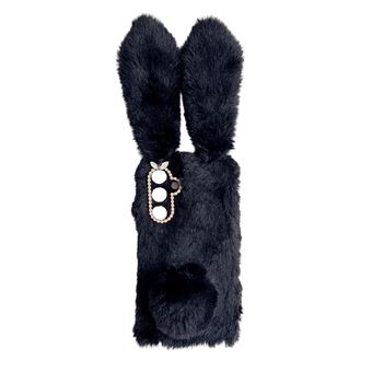 Capa FOXDOCK para Samsung Galaxy S25 Plus | Orelhas de coelho | Silicone | Pêlo | Preto - 1