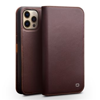 Capa de Couro Dourado Genuíno QIALINO o com Suporte Castanho para iPhone 13 Pro Max 6.7'' - 1