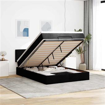 Cama Otomana com colchão & LEDs vidaXL | Preto 140x190 cm | Tecido - 1