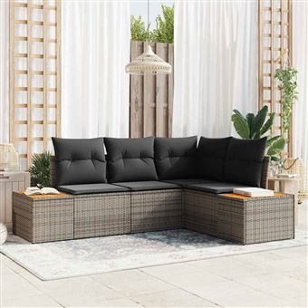 Conjunto de Sofá de Jardim com Almofada vidaXL | 5 Peças | Bege vime PE - 1