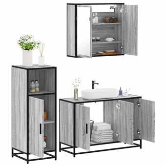 Conjunto de móveis WC vidaXL |  3 Peças |  madeira processada cinza sonoma - 1