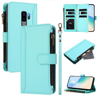 Capa FOXDOCK para Samsung Galaxy S9 Plus | Pele Premium | 9 Compartimentos para Cartões | Alça de Pulso Amovível - Verde claro - 1