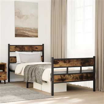 Estrutura de cama sem colchão vidaXL | 107x203 cm | metal carvalho fumado - 1