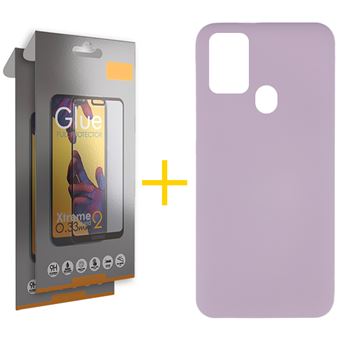 Conjunto skyhe 2 x Película de Vidro Full + Capa skyhe para Samsung Galaxy A21s Silicone Líquido - Roxo - 1