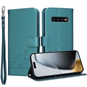 Capa FOXDOCK para Samsung Galaxy S10 | Flip | Bloqueio RFID | Fecho Magnético | Pele Sintética | Alça de Pulso Amovível | Verde Escuro - 1